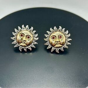 Sun Face Gold and Marcasite Earrings